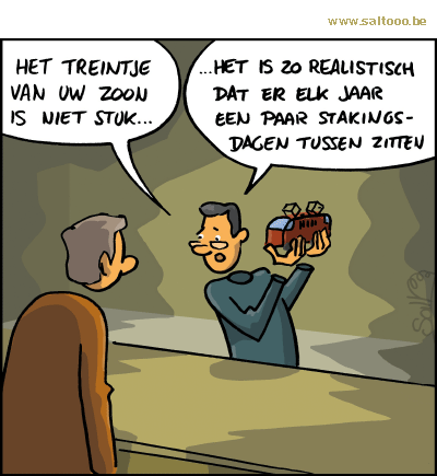Thema van de cartoon op deze pagina: Modeltreinen zijn soms beangstigend realistisch, klik op de cartoon om naar de volgende te gaan