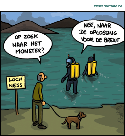 Thema van de cartoon op deze pagina: Waar ligt de oplossing voor de Brexit, klik op de cartoon om naar de volgende te gaan